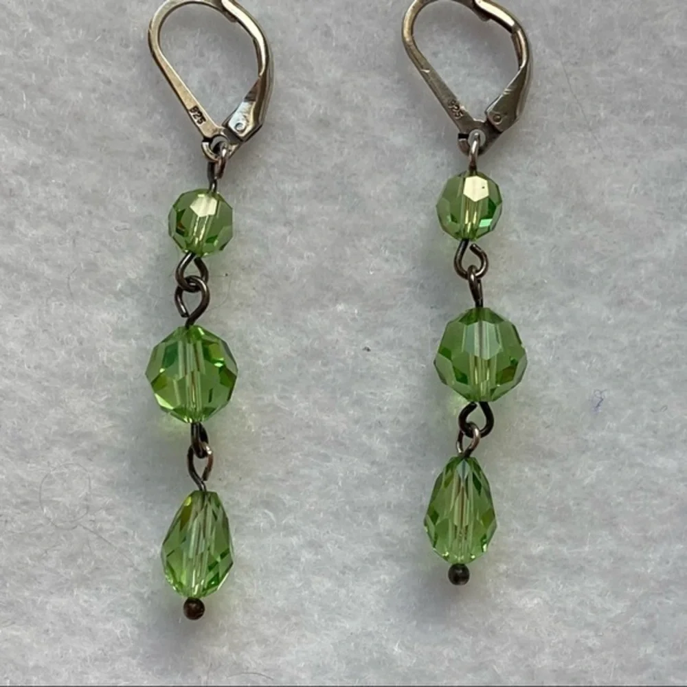 925 Sterling Silver Lime Green Crystal Beaded Dangling Ball Drop Earrings NEW